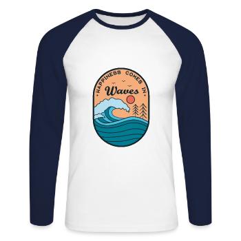 Waves Landscape Nature Surfing Holiday Gift - Unisex Long Sleeve Baseball T-Shirt - white/navy - Front - Nik (191cm)