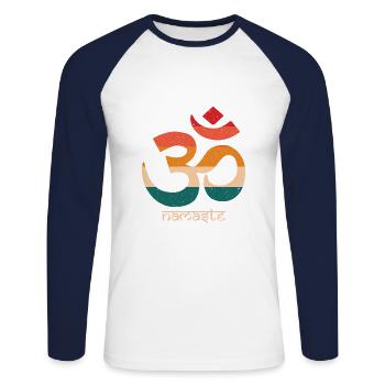 Lotus Flower Om Symbol For Buddhism Enthusiast - Unisex Long Sleeve Baseball T-Shirt - white/navy - Front - Nik (191cm)