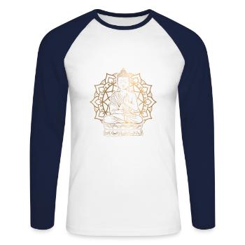 Guatama Buddha Statue Meditating For Buddhist Enth - Unisex Long Sleeve Baseball T-Shirt - white/navy - Front - Nik (191cm)