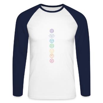 Hindouisme Chakra Bouddhisme Sanskrit Méditation Vajr - T-shirt baseball manches longues Homme - blanc/marine - Devant - Nik (191cm)