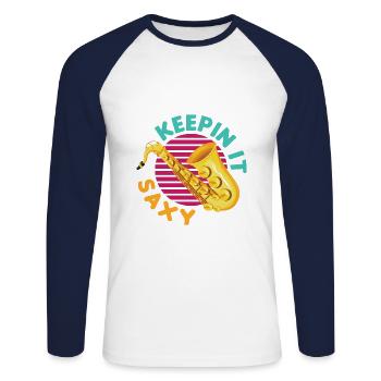 Keepin' It Saxy Funny For Saxophone Player - Unisex Long Sleeve Baseball T-Shirt - white/navy - Front - Nik (191cm)