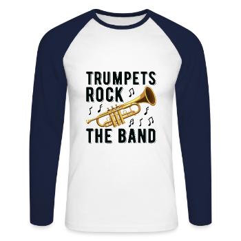Drôles de trompettes Rock Les groupes pour trompette - T-shirt baseball manches longues Homme - blanc/marine - Devant - Nik (191cm)