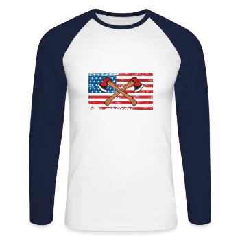 Drapeau patriotique américain pour lanceur de hache - T-shirt baseball manches longues Homme - blanc/marine - Devant - Nik (191cm)