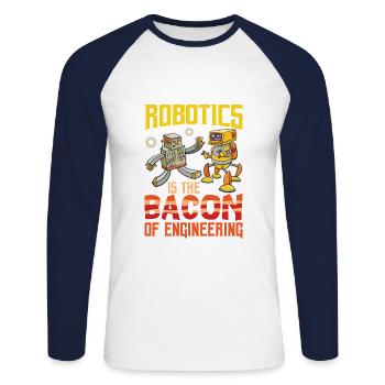 La robotique est le bacon de l’ingénierie pour la robotique - T-shirt baseball manches longues Homme - blanc/marine - Devant - Nik (191cm)