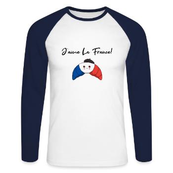 J'aime La France Croissant Geschenkidee Frenkreich - Unisex Baseballshirt langarm - Weiß/Navy - Vorne - Nik (191cm)