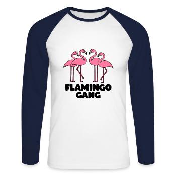 FLAMINGO GANG - T-shirt baseball manches longues Homme - blanc/marine - Devant - Nik (191cm)