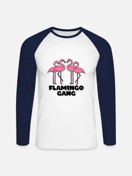 FLAMINGO GANG - Unisex Long Sleeve Baseball T-Shirt - white/navy
