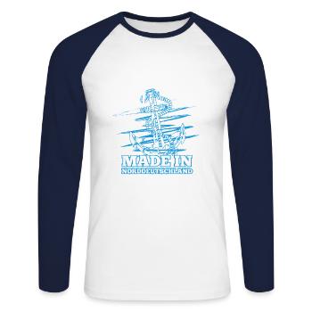 Allemagne du Nord Made in Anker Marin - T-shirt baseball manches longues Homme - blanc/marine - Devant - Nik (191cm)