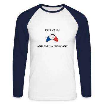 France Keep calm and croissant funny gift - Unisex Long Sleeve Baseball T-Shirt - white/navy - Front - Nik (191cm)
