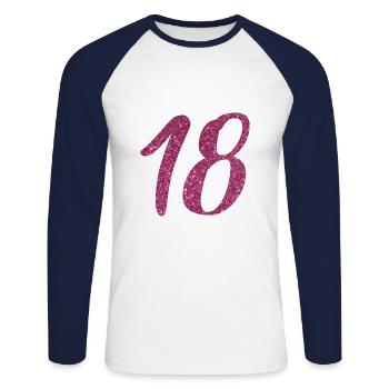 18 Year Birthday Glitter Effect - Unisex Long Sleeve Baseball T-Shirt - white/navy - Front - Nik (191cm)
