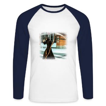 Coffee to go for death - Unisex Long Sleeve Baseball T-Shirt - white/navy - Front - Nik (191cm)