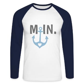 Moin. - Unisex Baseballshirt langarm - Weiß/Navy - Vorne - Nik (191cm)