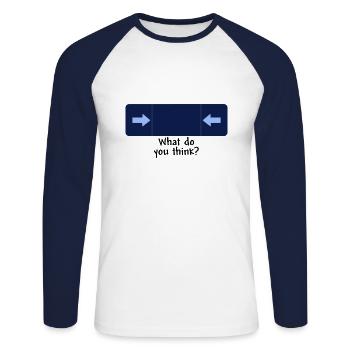 Que pensez-vous noir - T-shirt baseball manches longues Homme - blanc/marine - Devant - Nik (191cm)