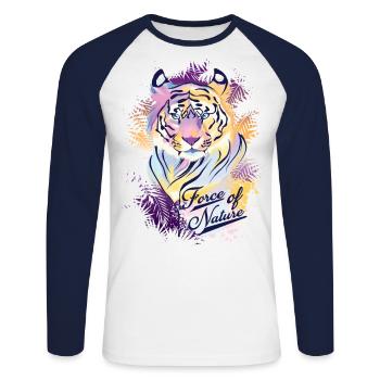 TIGERKRAFT DER NATUR T-Shirts - Unisex Baseballshirt langarm - Weiß/Navy - Vorne - Nik (191cm)