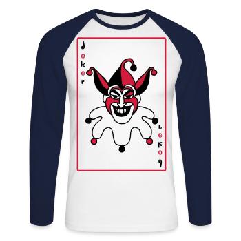 Joker Karte Poker Halloween dreifarbig Clown - Unisex Baseballshirt langarm - Weiß/Navy - Vorne - Nik (191cm)