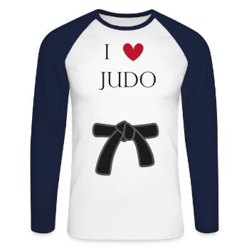 I Love Judo T-Shirt - Unisex Baseballshirt langarm - Weiß/Navy - Vorne - Nik (191cm)