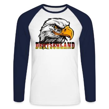 Deutschland mit Adler - Unisex Baseballshirt langarm - Weiß/Navy - Vorne - Nik (191cm)