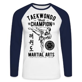 Tae Kwon Do Taekwondo - T-shirt baseball manches longues Homme - blanc/marine - Devant - Nik (191cm)