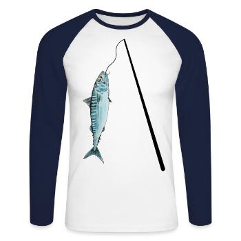 Pêche maquereau poisson pêche - T-shirt baseball manches longues Homme - blanc/marine - Devant - Nik (191cm)