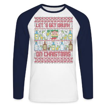 Lass uns an Weihnachten / Weihnachtspullover betrinken - Unisex Baseballshirt langarm - Weiß/Navy - Vorne - Nik (191cm)