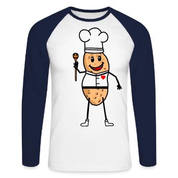 Cuillère Gourmande de Cuisine du Restaurant Peanut Cook - T-shirt baseball manches longues Homme - blanc/marine - Devant - Nik (191cm)