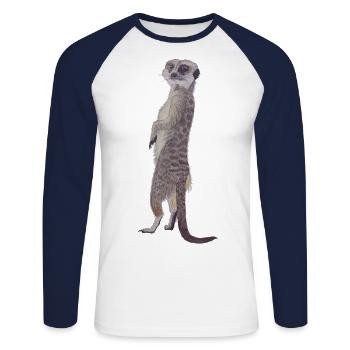 suricate droit - T-shirt baseball manches longues Homme - blanc/marine - Devant - Nik (191cm)
