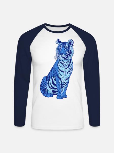 Tiger blue - Unisex Long Sleeve Baseball T-Shirt - white/navy