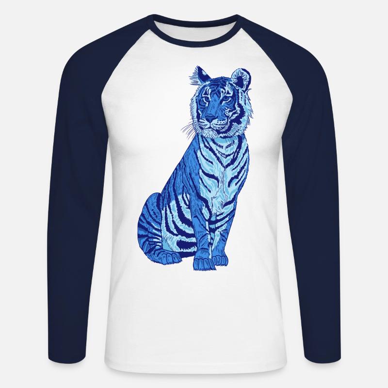 Tiger blau - Unisex Baseballshirt langarm - Weiß/Navy