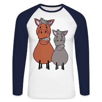 Fat Horse Pony Friends Friendship Horse Fool - T-shirt baseball manches longues Homme - blanc/marine - Devant - Nik (191cm)