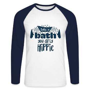 Prenez un bain vous sale hippie déclaration douche amusante - T-shirt baseball manches longues Homme - blanc/marine - Devant - Nik (191cm)