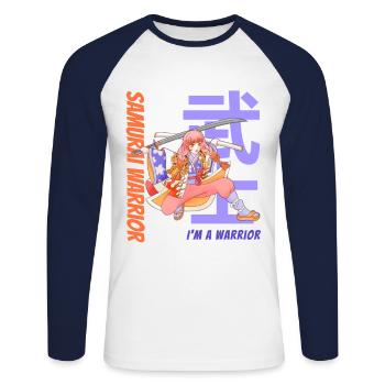 Samurai Warrior. Samurai Girl. White Version. - Unisex Long Sleeve Baseball T-Shirt - white/navy - Front - Nik (191cm)