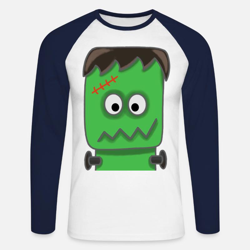 grønt monster - Langermet baseball-skjorte for menn - hvit/marine