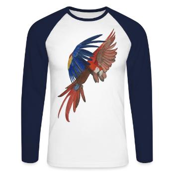 fliegender Ara Papagei makaw - Unisex Baseballshirt langarm - Weiß/Navy - Vorne - Nik (191cm)