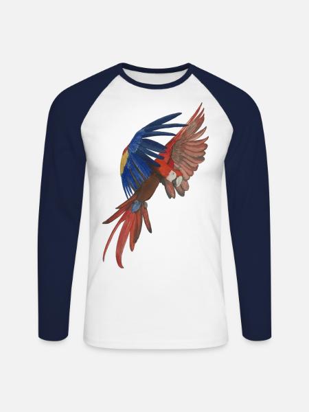 flying macaw parrot macaw - Unisex Long Sleeve Baseball T-Shirt - white/navy