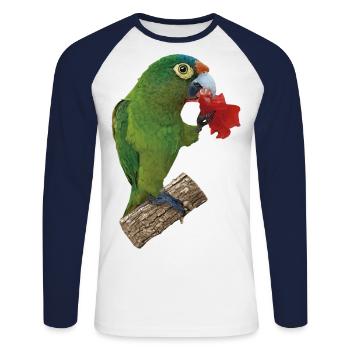 Perruche à front orange - T-shirt baseball manches longues Homme - blanc/marine - Devant - Nik (191cm)
