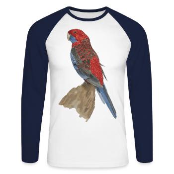 red blue parrot pennant parakeet - Unisex Long Sleeve Baseball T-Shirt - white/navy - Front - Nik (191cm)