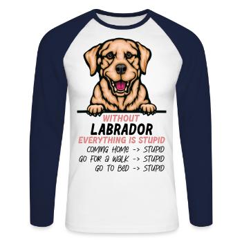 Ohne Labrador ist alles doof - Unisex Baseballshirt langarm - Weiß/Navy - Vorne - Nik (191cm)