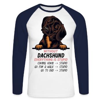 Ohne Dachshund ist alles doof - Unisex Baseballshirt langarm - Weiß/Navy - Vorne - Nik (191cm)