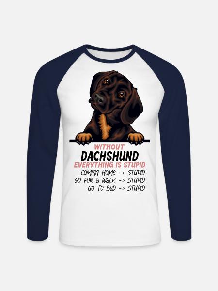 Ohne Dachshund ist alles doof - Unisex Baseballshirt langarm - Weiß/Navy