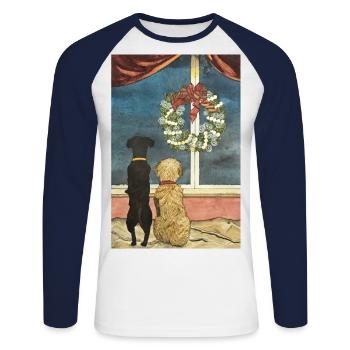 Advent Wreath Dogs Christmas - Unisex Long Sleeve Baseball T-Shirt - white/navy - Front - Nik (191cm)