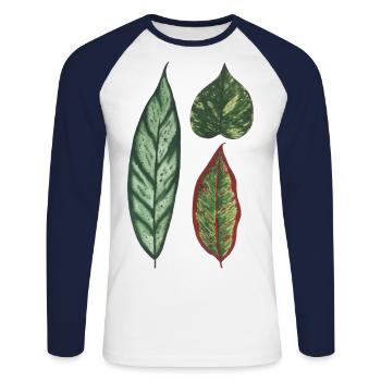 3 feuilles Philodendron apoballis schismatoglottis - T-shirt baseball manches longues Homme - blanc/marine - Devant - Nik (191cm)