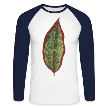 Philodendron feuille plantlover plantes botaniques - T-shirt baseball manches longues Homme - blanc/marine - Devant - Nik (191cm)