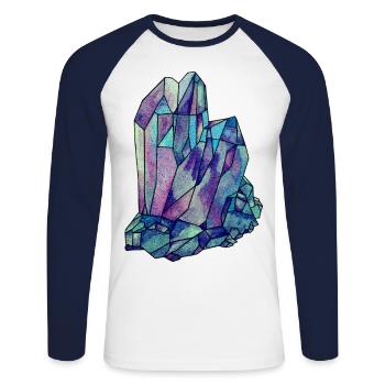 Cristal Gemstone Diamant Bijou bleu turquoise violet - T-shirt baseball manches longues Homme - blanc/marine - Devant - Nik (191cm)
