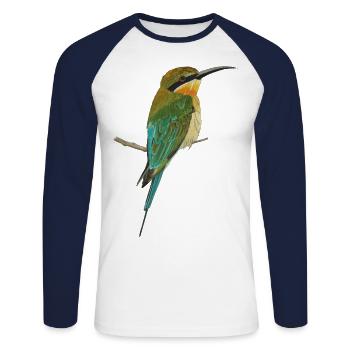 Bienenfresser Vögel Paradiesvogel Merops apiaster - Unisex Baseballshirt langarm - Weiß/Navy - Vorne - Nik (191cm)