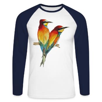 Bienenfresser Vögel Paradiesvogel Merops apiaster - Unisex Baseballshirt langarm - Weiß/Navy - Vorne - Nik (191cm)