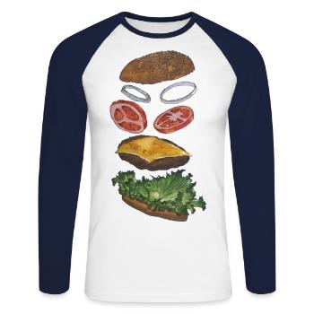 Burger layers fast food cheeseburger delicious - Unisex Long Sleeve Baseball T-Shirt - white/navy - Front - Nik (191cm)