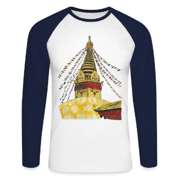 Stupa von Swayambhunath Kathmandu Nepal Buddhismus - Unisex Baseballshirt langarm - Weiß/Navy - Vorne - Nik (191cm)