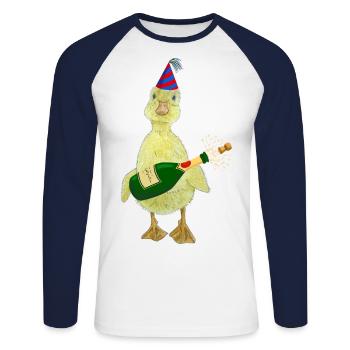 Fête Chick Chick Poulet Caneton Fête d’anniversaire - T-shirt baseball manches longues Homme - blanc/marine - Devant - Nik (191cm)