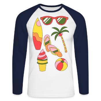 Summer Retro Summer Holiday like ice in the sunshine - Unisex Long Sleeve Baseball T-Shirt - white/navy - Front - Nik (191cm)