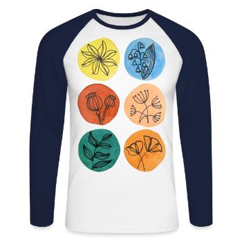 fleurs colorées cadeau fête des mères fleuriste flore - T-shirt baseball manches longues Homme - blanc/marine - Devant - Nik (191cm)